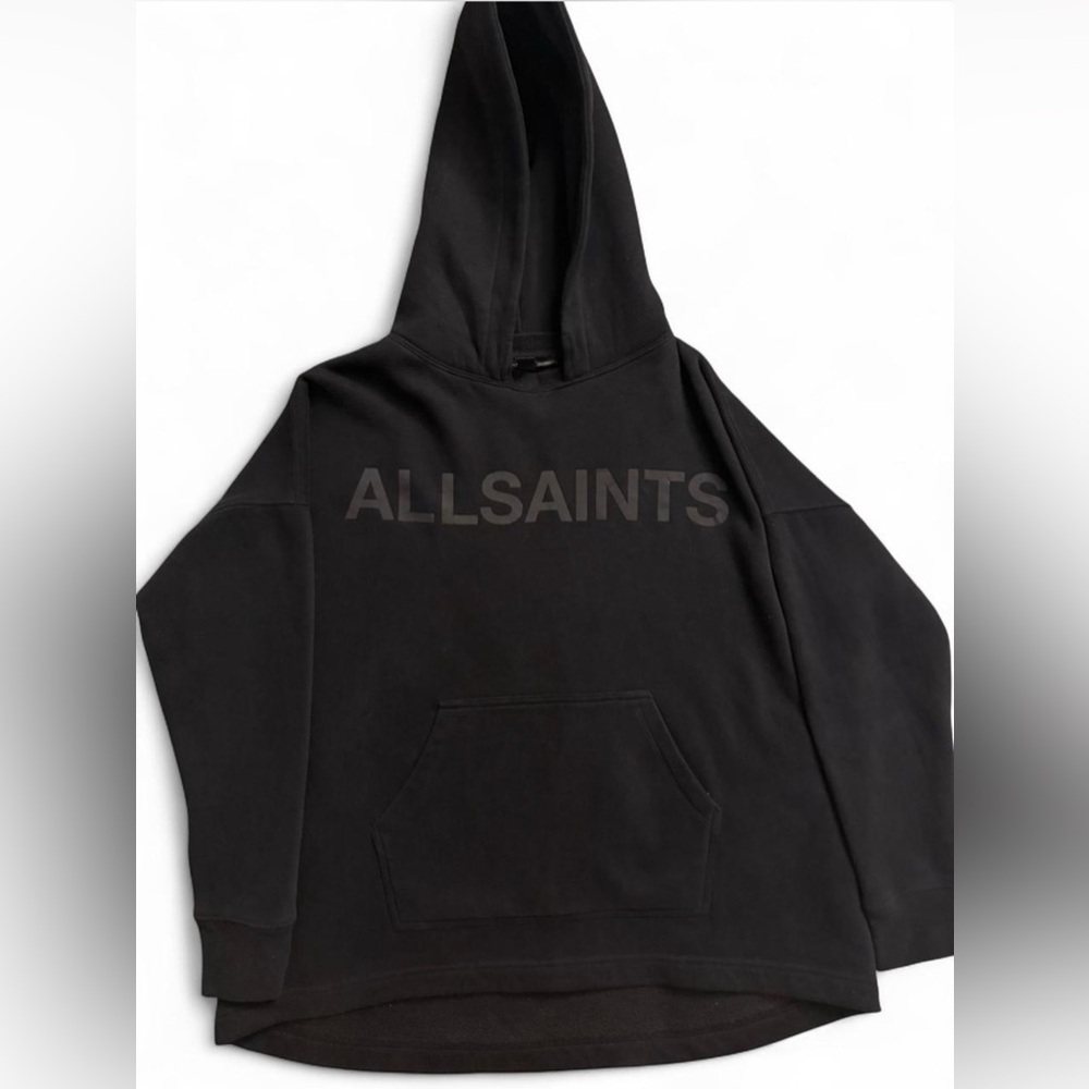 AllSaints Black Pullover Hoodie with Subtle Logo oversized fit size small